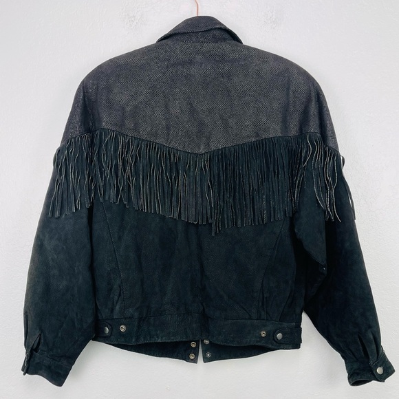 Vintage Bermans Black Fringe Leather Bomber Jacket - Picture 8 of 11